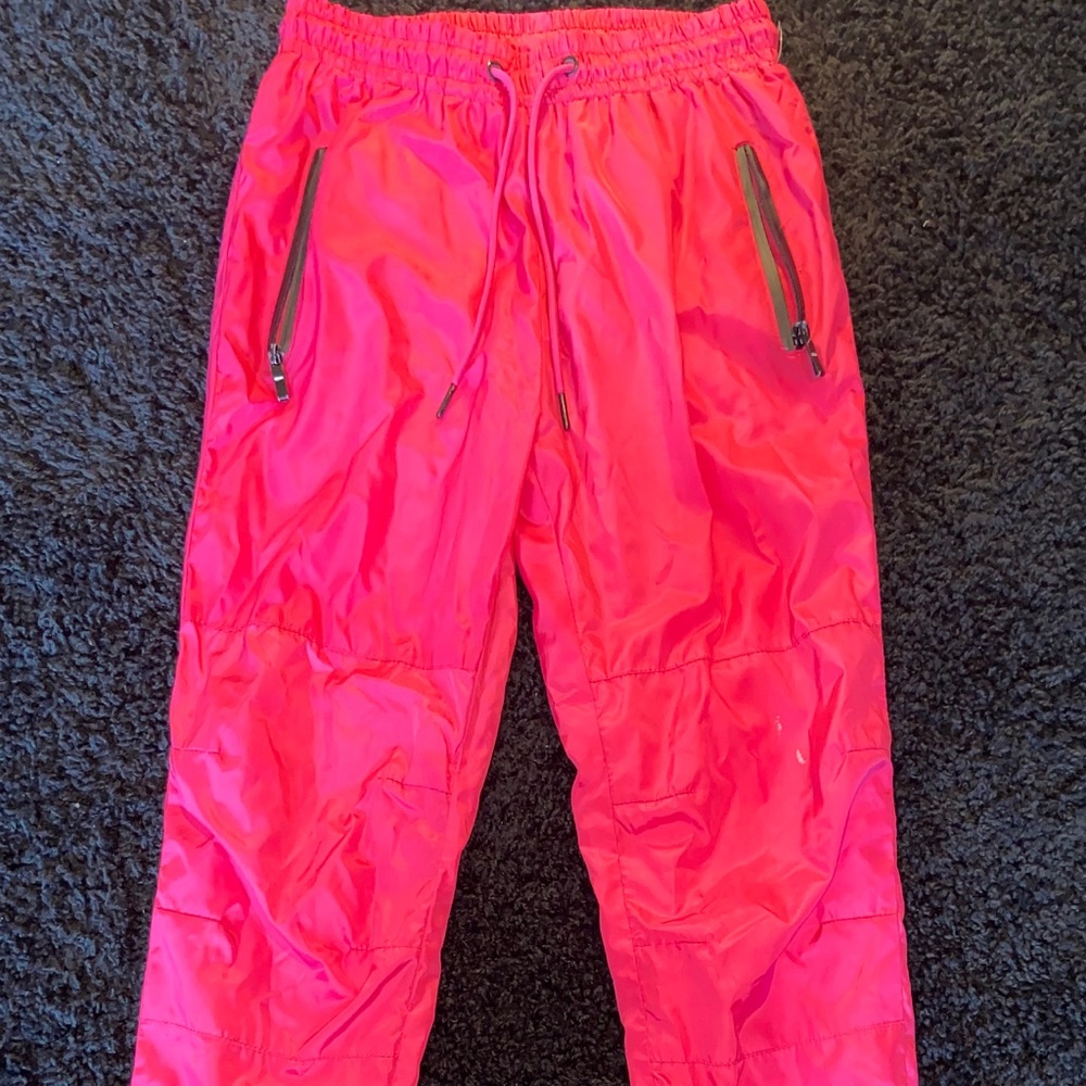 Pink joggers and pink striped shirt